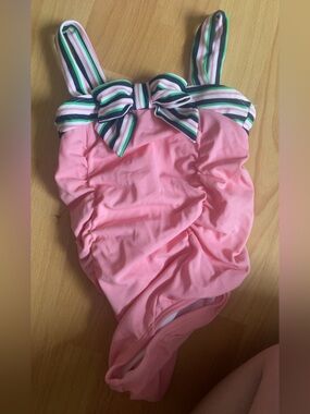 Janie and Jack Striped Bow Pink One-Piece Summer Swimwear 18-24 Months